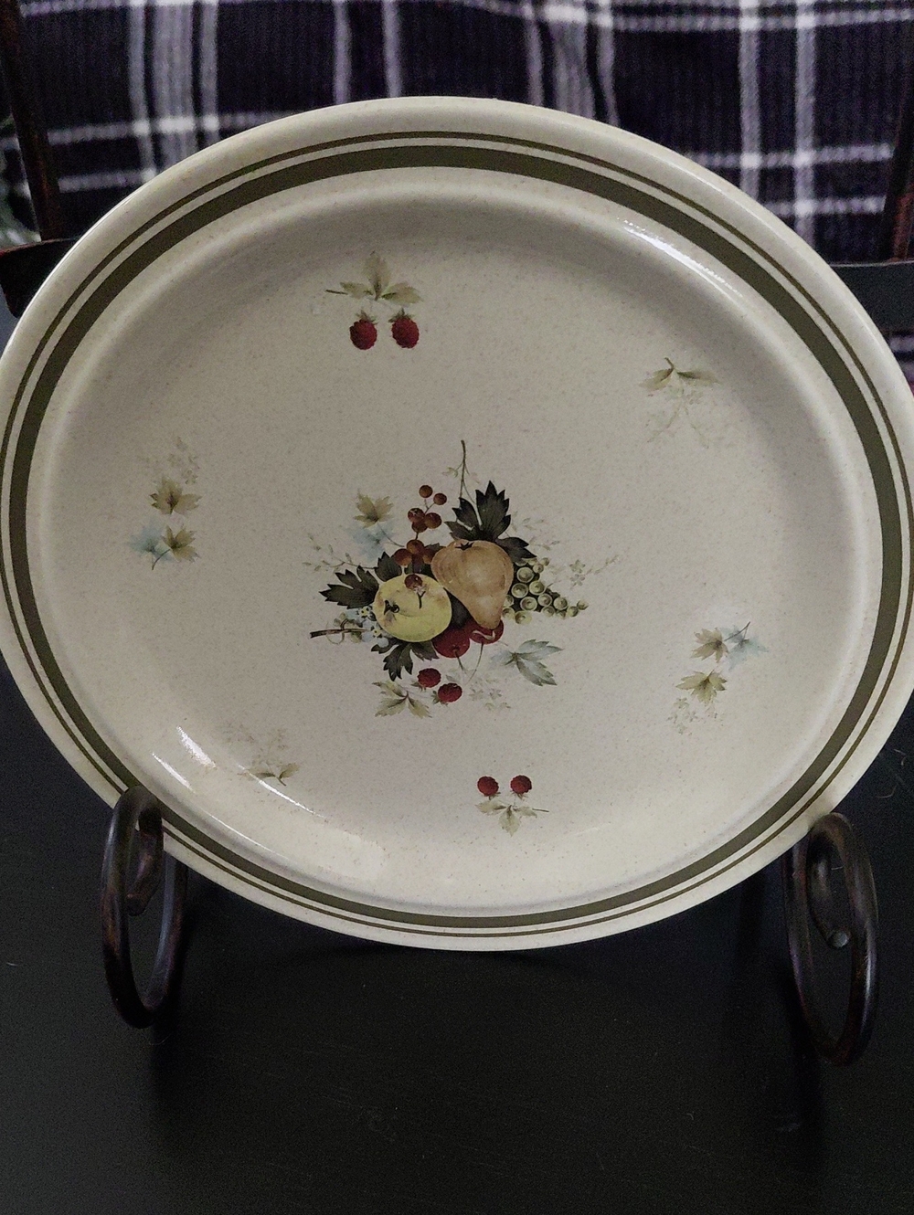 Royal Doulton Cream Fruit Motif Plate with Olive Green Bands